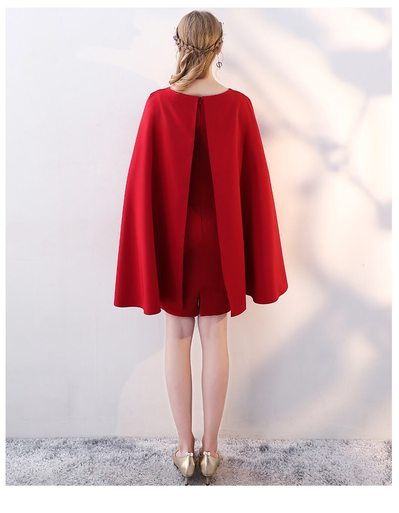 Red Cape Dress, Women Cape Coat Blazer Minimalist Elegant Style Smart Casual Formal Party Wedding Dress Gift for her