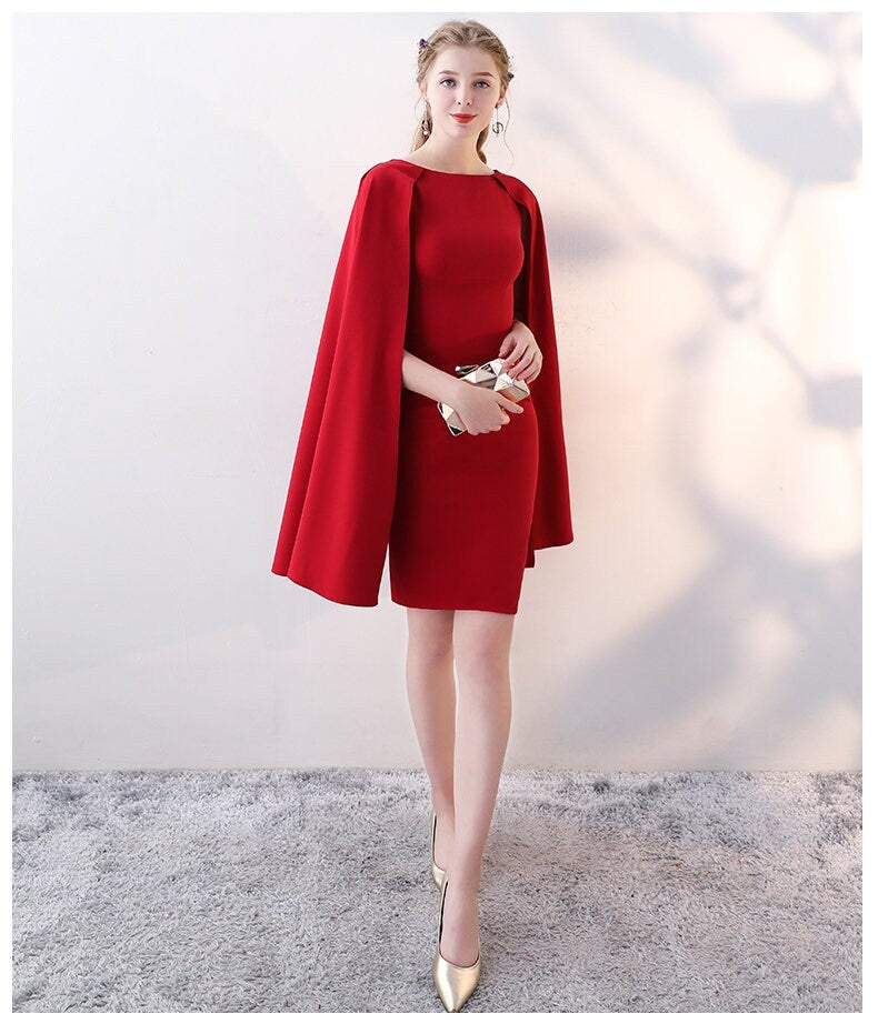 Red Cape Dress, Women Cape Coat Blazer Minimalist Elegant Style Smart Casual Formal Party Wedding Dress Gift for her