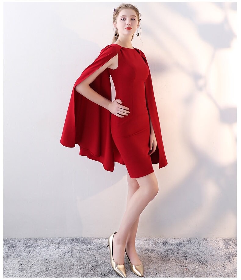 Red Cape Dress, Women Cape Coat Blazer Minimalist Elegant Style Smart Casual Formal Party Wedding Dress Gift for her