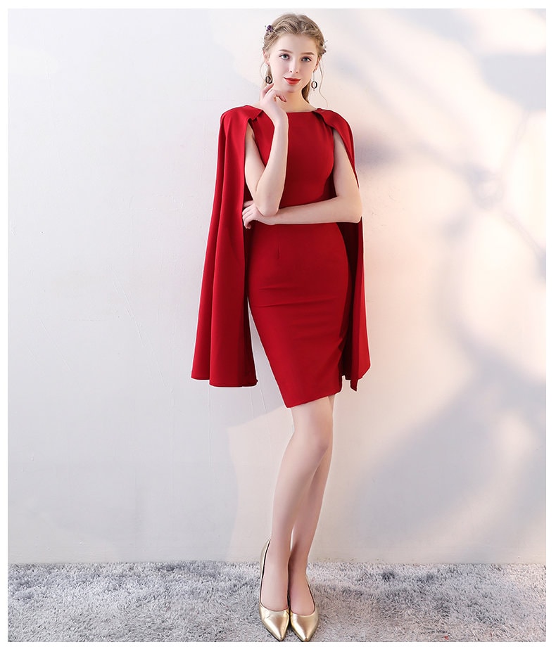 Red Cape Dress, Women Cape Coat Blazer Minimalist Elegant Style Smart Casual Formal Party Wedding Dress Gift for her