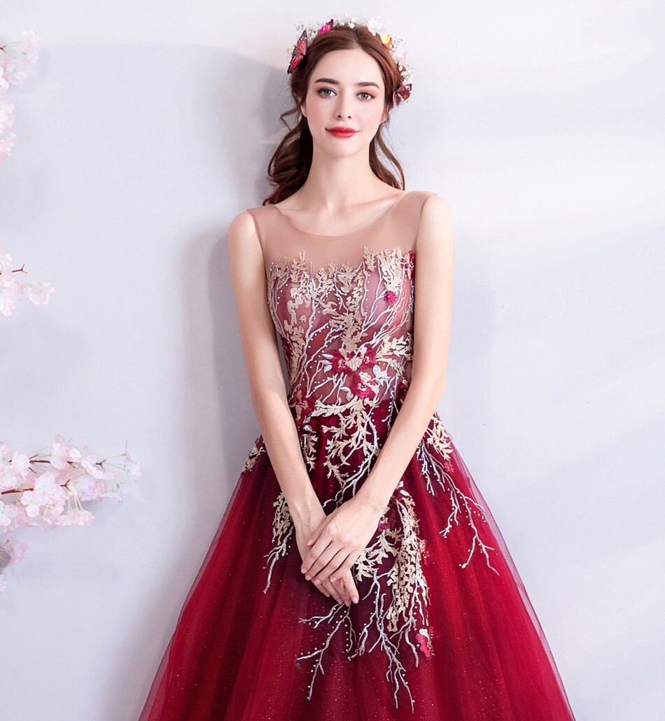 Red Color Long Tulle Prom Dress, Women Wedding Fairy Princess Look for Event Party Function Gift for her