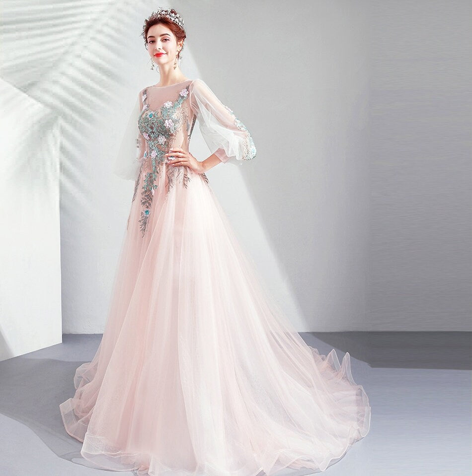 Pastel Color Forest Theme Long Tulle Prom Dress, Women Wedding Fairy Princess Look for Event Party Function Gift for her