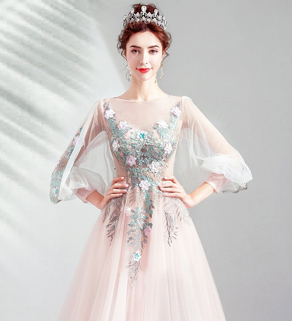 Pastel Color Forest Theme Long Tulle Prom Dress, Women Wedding Fairy Princess Look for Event Party Function Gift for her