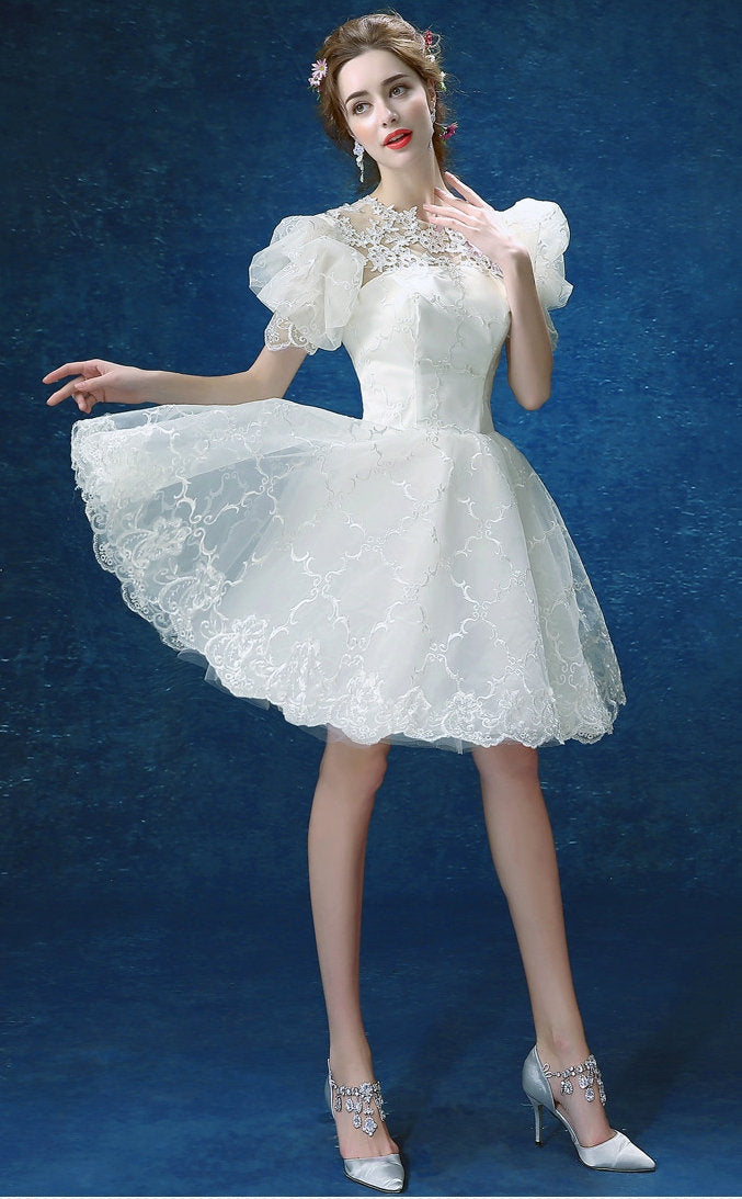 White Lace Fairy Prom Dress, Women Wedding Princess Look for Event Party Function Gift for her