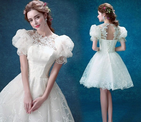 White Lace Fairy Prom Dress, Women Wedding Princess Look for Event Party Function Gift for her