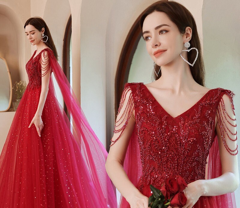 Red Queen Prom Dress, Women Wedding Royal Bridal Princess Look for Event Party Cocktail Other Functions Gift for her