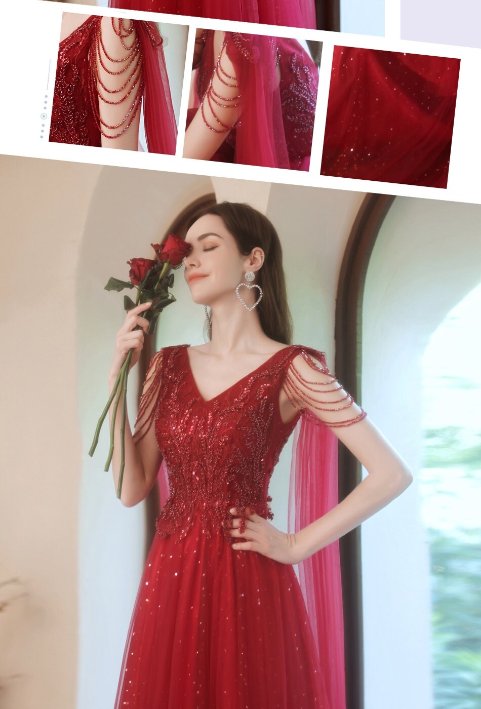 Red Queen Prom Dress, Women Wedding Royal Bridal Princess Look for Event Party Cocktail Other Functions Gift for her