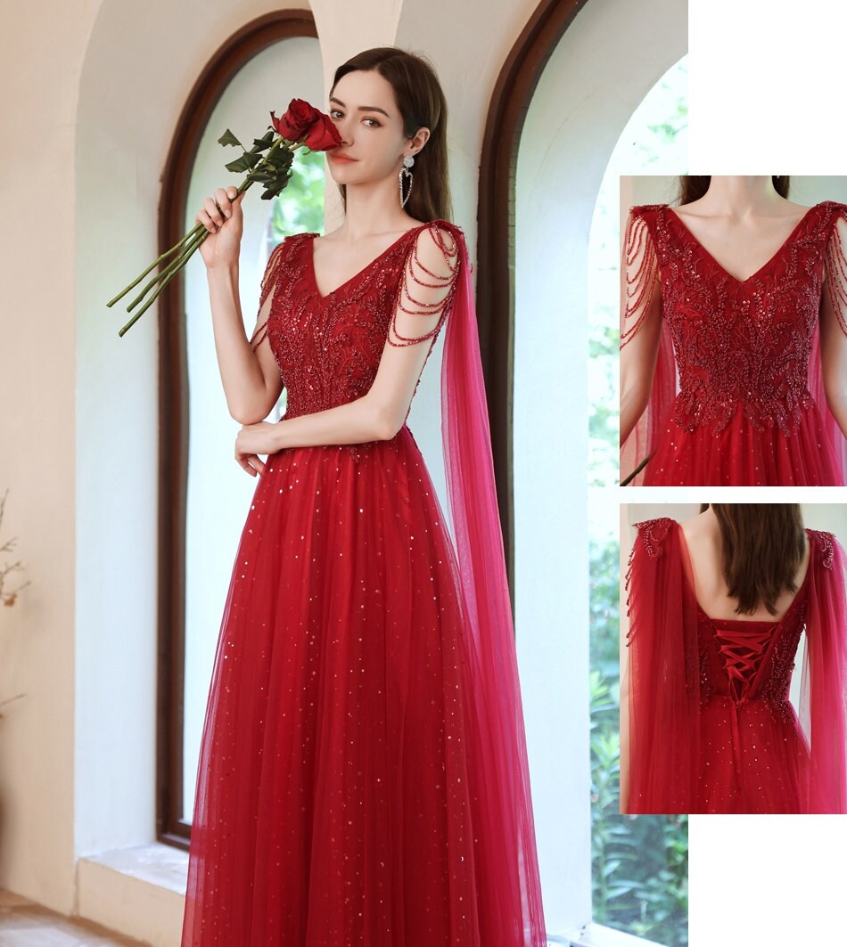 Red Queen Prom Dress, Women Wedding Royal Bridal Princess Look for Event Party Cocktail Other Functions Gift for her