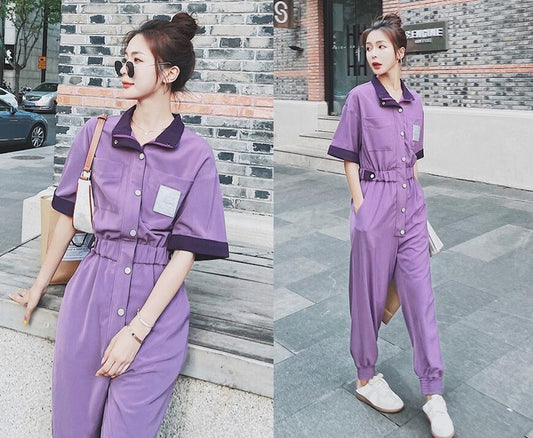 Purple Minimalist Jumpsuit, Woman Rompers Street Smart Casual High Rise Overalls Holiday Playsuit Outdoors Wedding Prom Party Gift