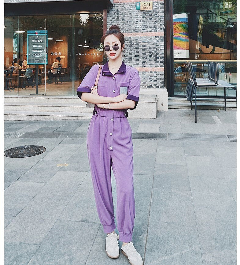 Purple Minimalist Jumpsuit, Woman Rompers Street Smart Casual High Rise Overalls Holiday Playsuit Outdoors Wedding Prom Party Gift