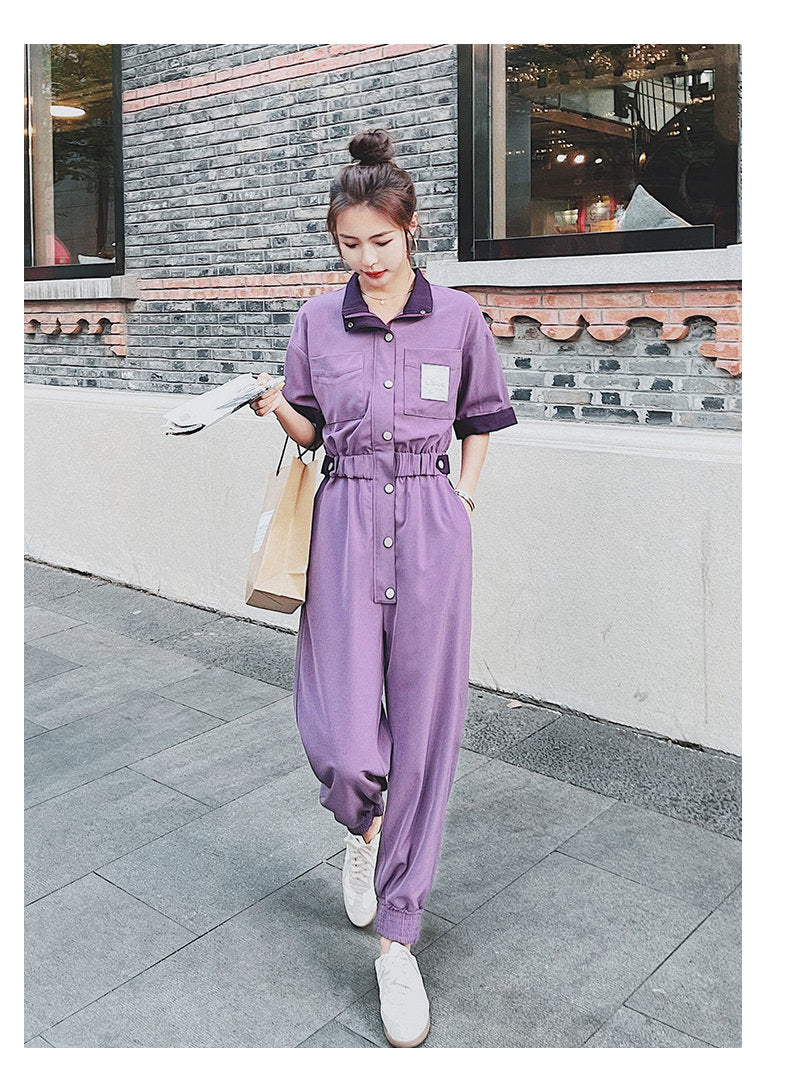 Purple Minimalist Jumpsuit, Woman Rompers Street Smart Casual High Rise Overalls Holiday Playsuit Outdoors Wedding Prom Party Gift