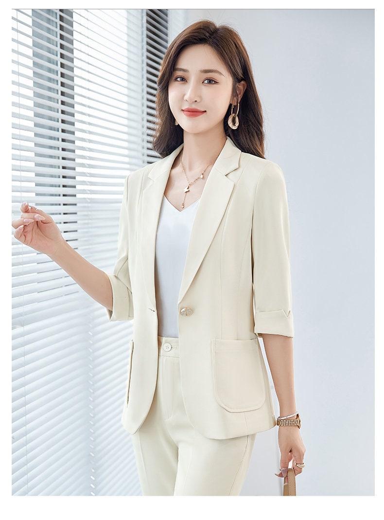 Pastel Summer Pantsuit Extra Large size, Designer Women Blazer & Pants set in Pastel Green/ Beige/ White/ Black Formal Event Party Office