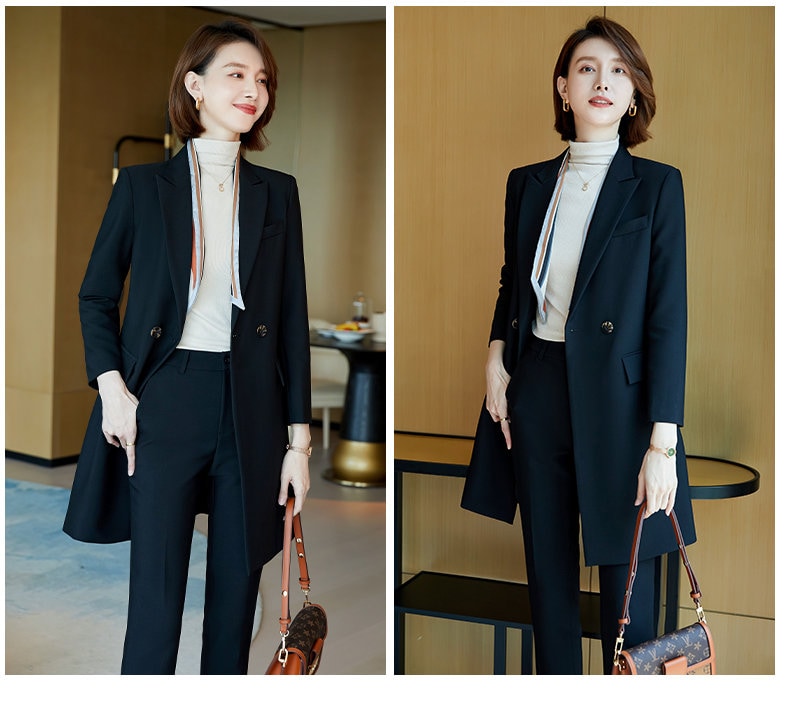 Women Long Coat + Pants Pantsuit in Extra Large Khaki/ Beige/ Black, Women Blazer Suit Jacket and Pants for Event Party Formal Office Gift