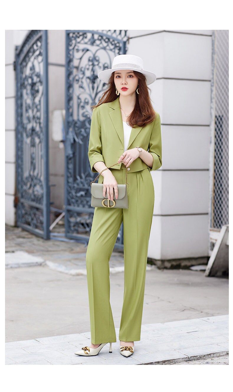 Pastel Colored Summer Pantsuit in Extra Large size, Designer Women Blazer & Pants Set Formal Event Office Gift