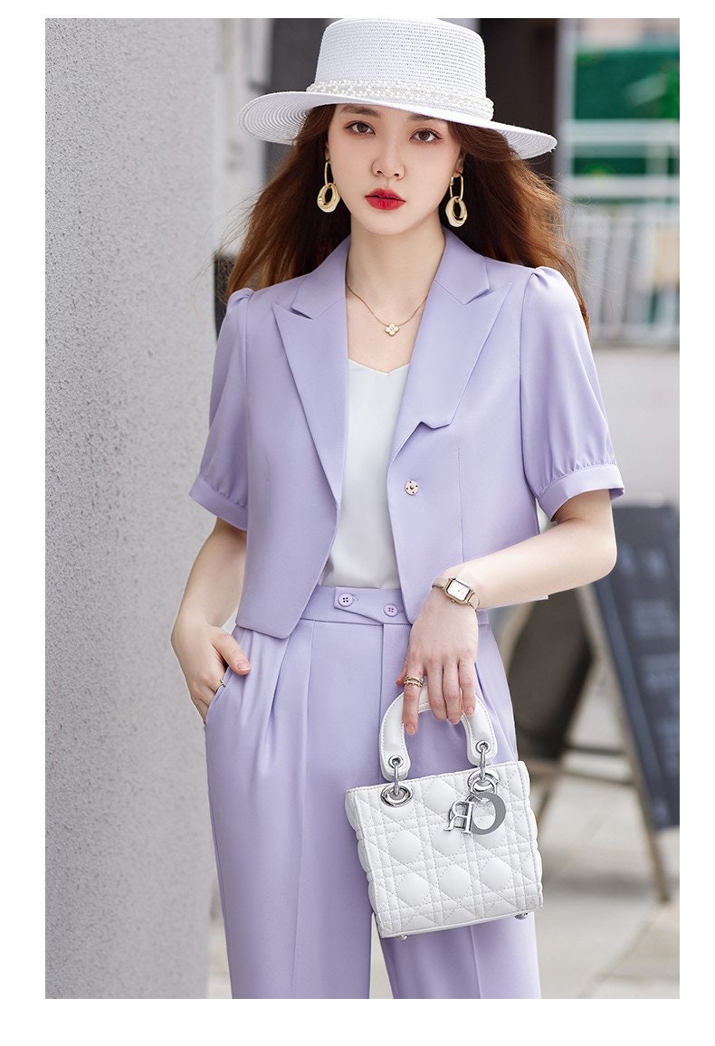 Women Summer Pastel Pantsuit in Extra Large Size, Designer Blazer & Pants Set Formal Event Office Suit Gift for her