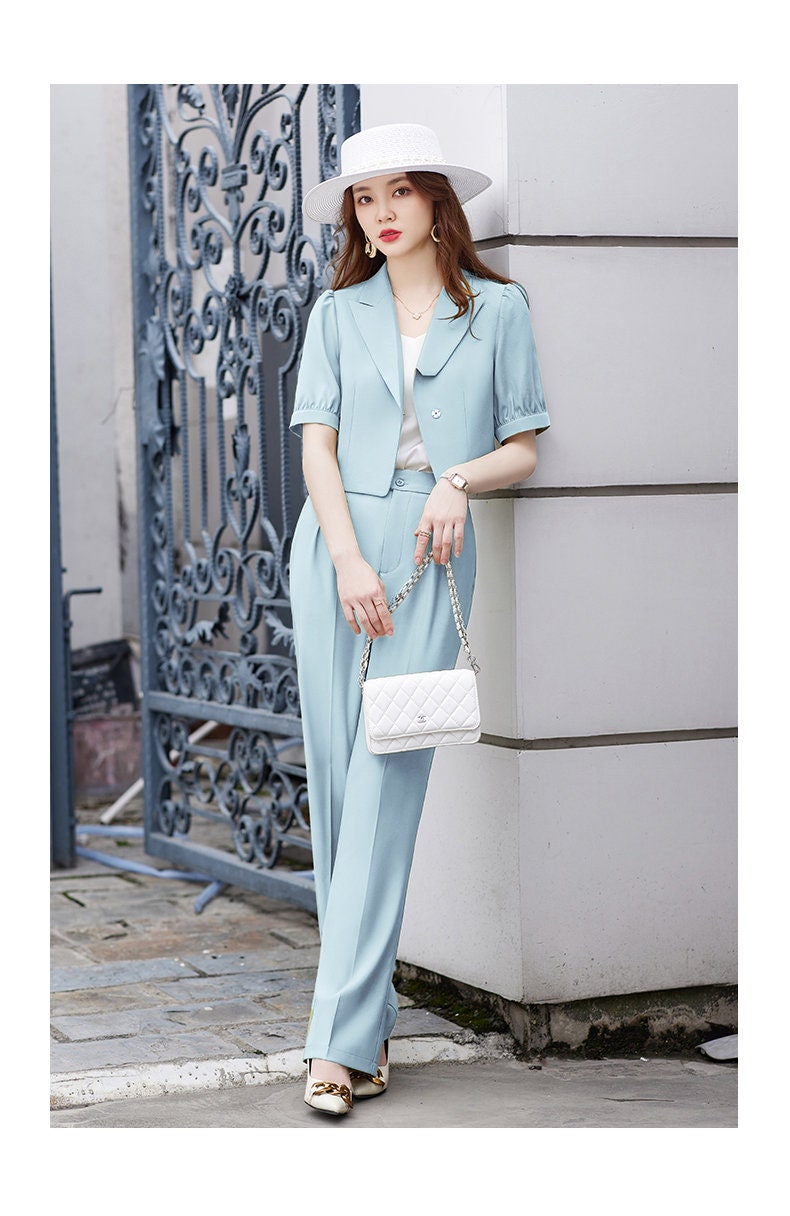 Women Summer Pastel Pantsuit in Extra Large Size, Designer Blazer & Pants Set Formal Event Office Suit Gift for her