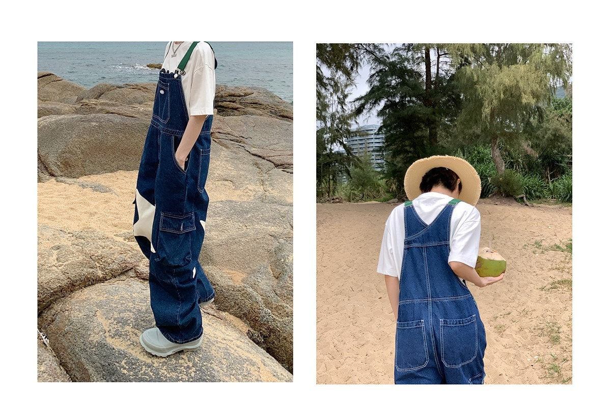 Woman Wide Leg Jumpsuits,Baggy Lady Jeans Overalls, Shoulder Strap Denim Reompers Cottagecore Clothes for Leisure Party Streetwear Gift