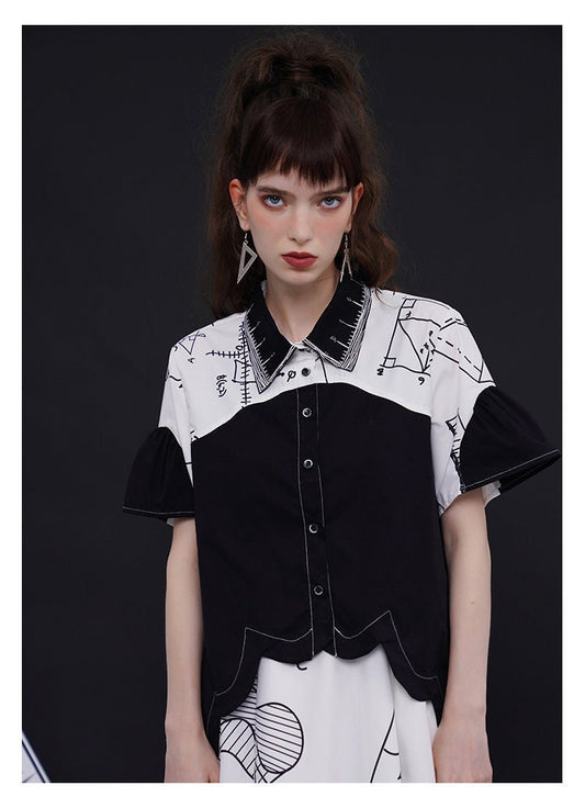 Graphics Design Woman Blouse Geometric Art Pattern Short Sleeves Summer Button Shirt for Party Wedding Event Office Outdoors Casual IG KOL