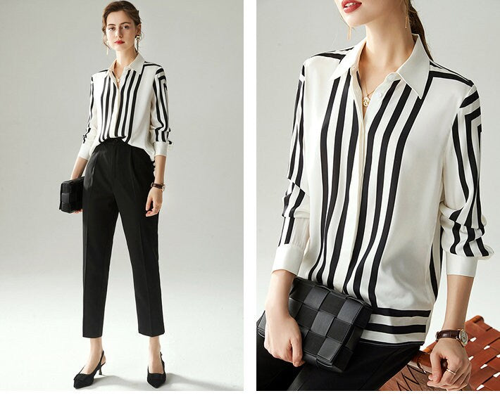 Graphics Design Woman Blouse Geometric Striped Sleeves Summer Button Shirt Formal Party Wedding Event Office Outdoors Casual IG KOL