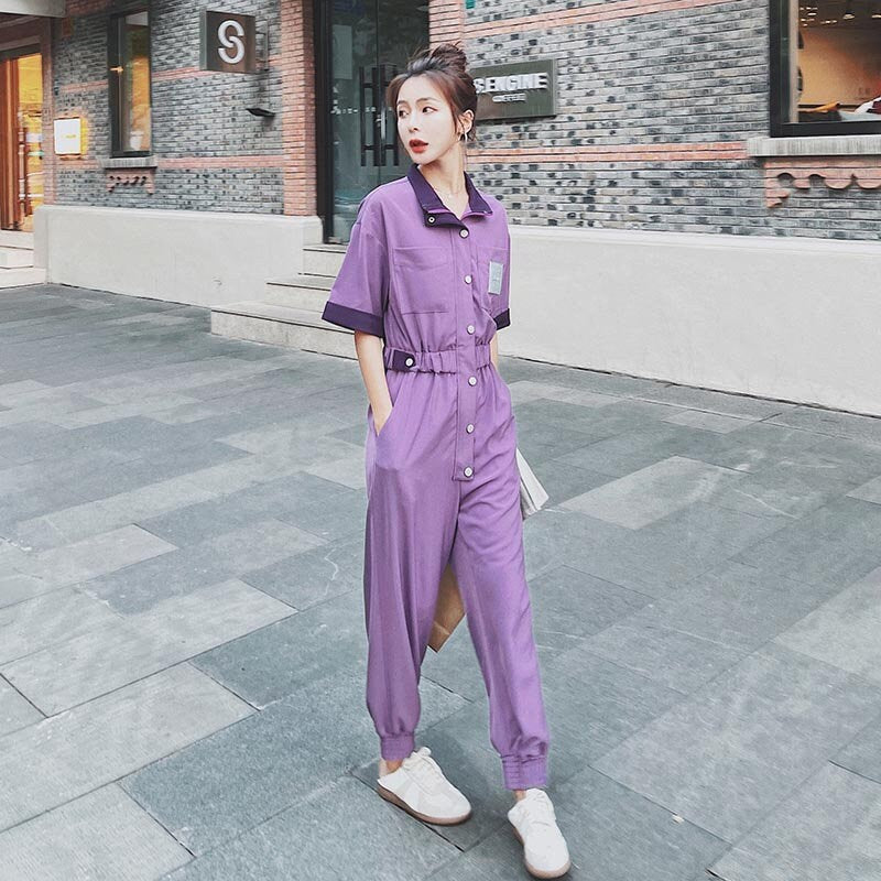 Purple Minimalist Jumpsuit, Woman Rompers Street Smart Casual High Rise Overalls Holiday Playsuit Outdoors Wedding Prom Party Gift