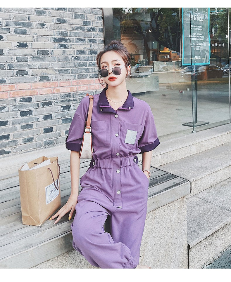 Purple Minimalist Jumpsuit, Woman Rompers Street Smart Casual High Rise Overalls Holiday Playsuit Outdoors Wedding Prom Party Gift