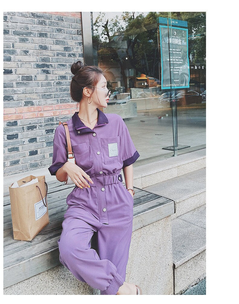 Purple Minimalist Jumpsuit, Woman Rompers Street Smart Casual High Rise Overalls Holiday Playsuit Outdoors Wedding Prom Party Gift