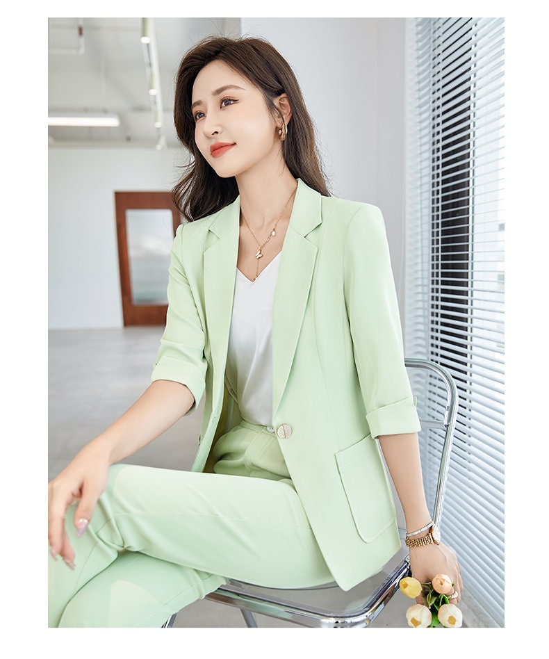 Pastel Summer Pantsuit Extra Large size, Designer Women Blazer & Pants set in Pastel Green/ Beige/ White/ Black Formal Event Party Office