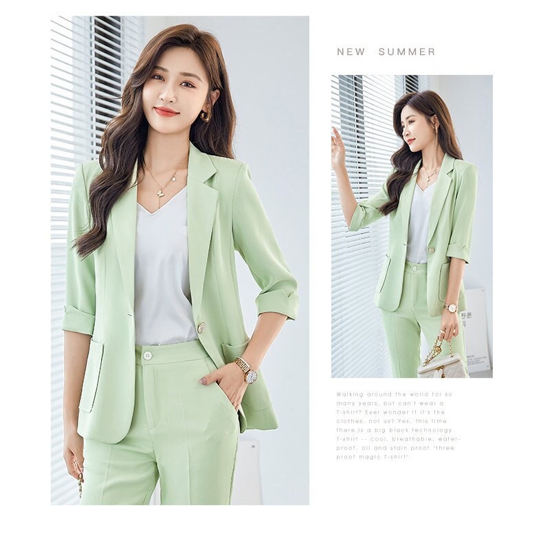 Pastel Summer Pantsuit Extra Large size, Designer Women Blazer & Pants set in Pastel Green/ Beige/ White/ Black Formal Event Party Office