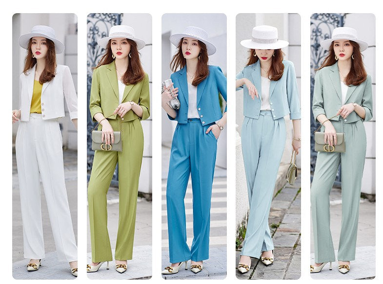 Pastel Colored Summer Pantsuit in Extra Large size, Designer Women Blazer & Pants Set Formal Event Office Gift