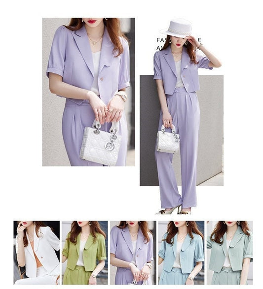 Women Summer Pastel Pantsuit in Extra Large Size, Designer Blazer & Pants Set Formal Event Office Suit Gift for her