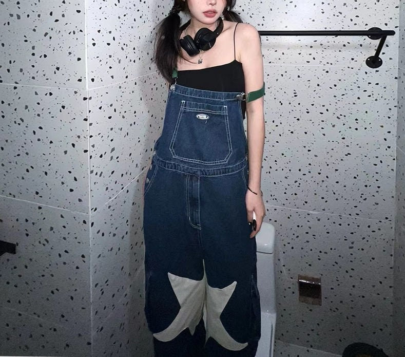 Woman Wide Leg Jumpsuits,Baggy Lady Jeans Overalls, Shoulder Strap Denim Reompers Cottagecore Clothes for Leisure Party Streetwear Gift