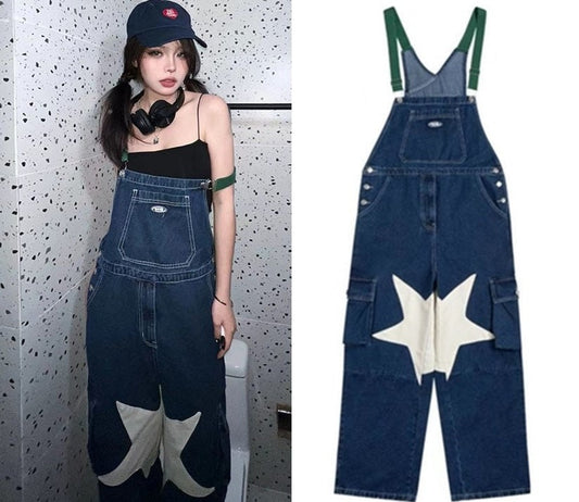 Woman Wide Leg Jumpsuits,Baggy Lady Jeans Overalls, Shoulder Strap Denim Reompers Cottagecore Clothes for Leisure Party Streetwear Gift