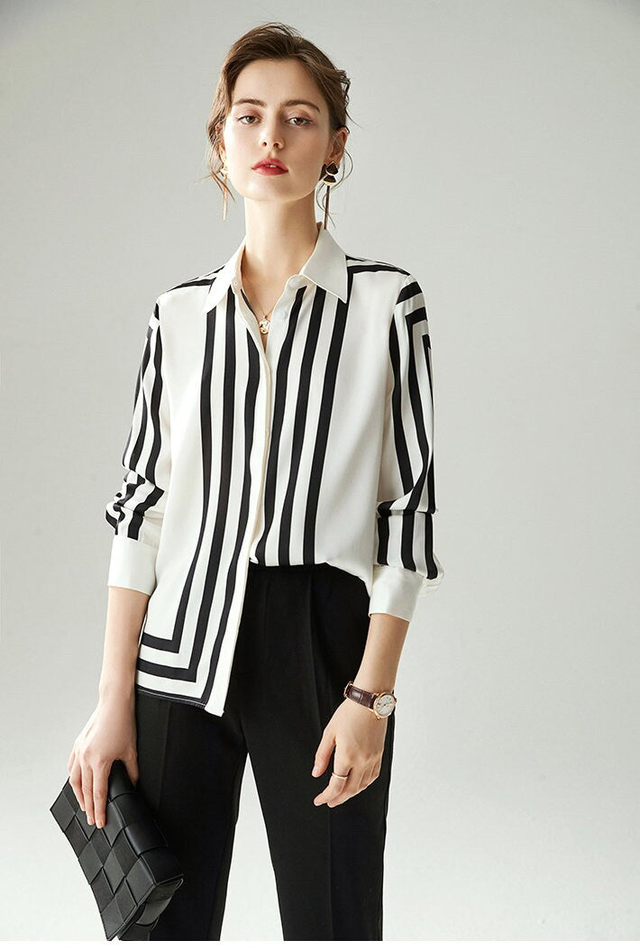 Graphics Design Woman Blouse Geometric Striped Sleeves Summer Button Shirt Formal Party Wedding Event Office Outdoors Casual IG KOL