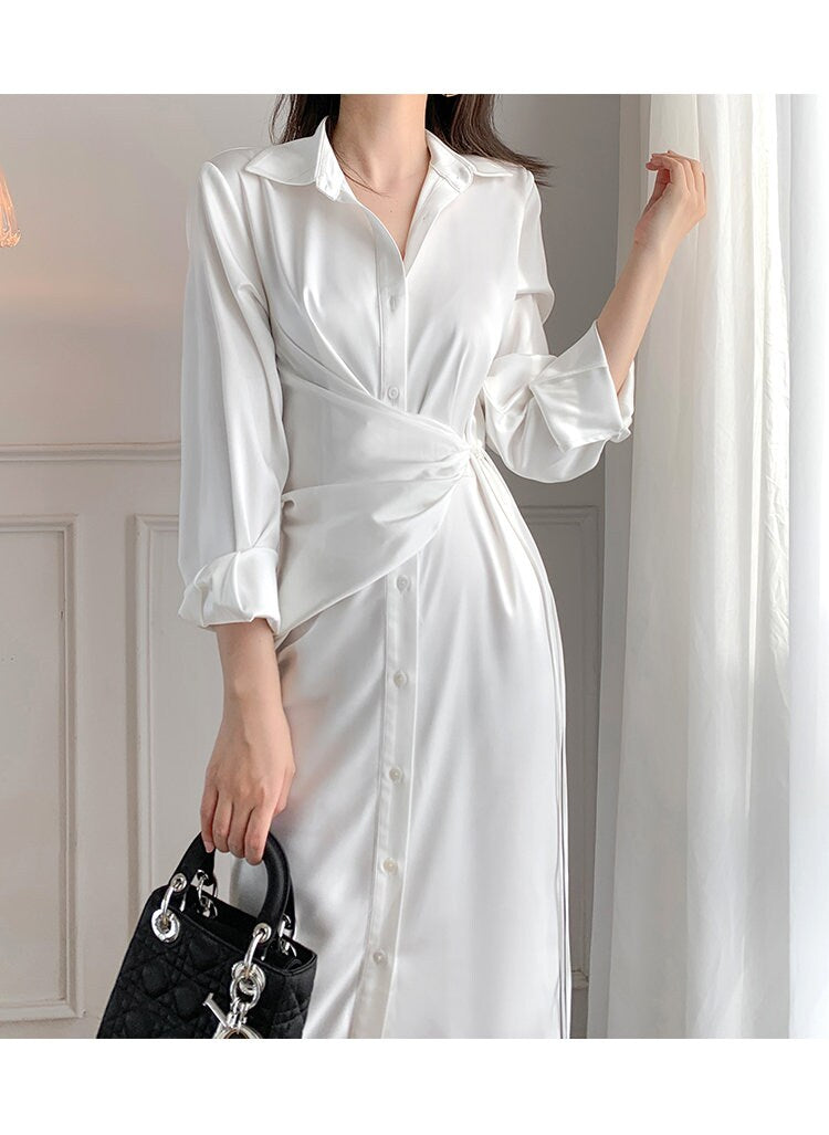 Women White Shirtdress Vintage Classic Designer Style One peice Dress Party Event Prom KOL IG gift