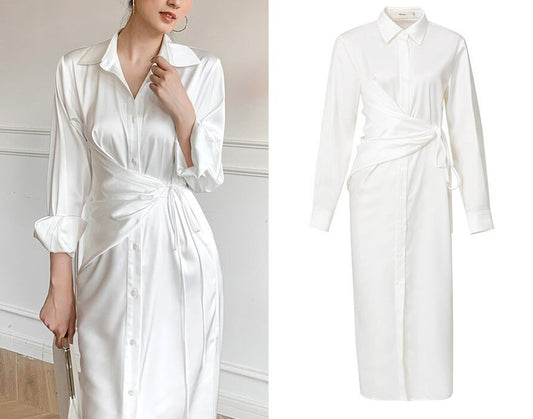 Women White Shirtdress Vintage Classic Designer Style One peice Dress Party Event Prom KOL IG gift