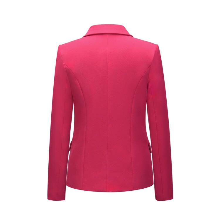 Designer Women's Fitted Golden Buttons Blazer Neon Hot Pink Smart Casual Formal Office Wedding Party Event Gift