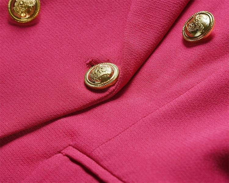 Designer Women's Fitted Golden Buttons Blazer Neon Hot Pink Smart Casual Formal Office Wedding Party Event Gift