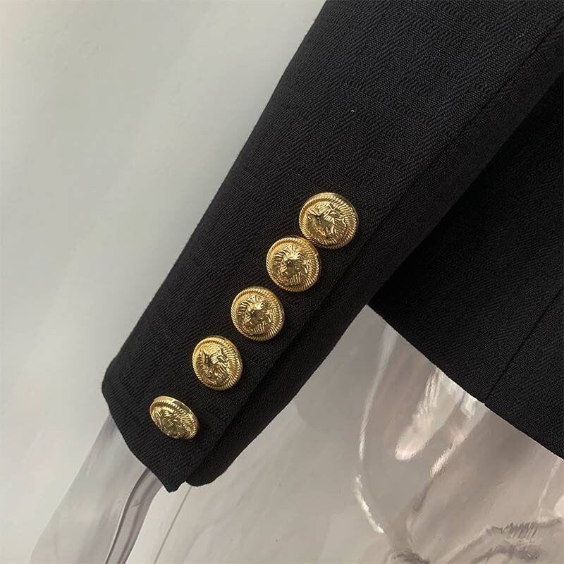 Designer Women's Golden Lion Buttons Fitted Belted Suit Jacket White/ Black Blazer Smart Casual Formal Event Party Wedding Prom KOL IG FGift