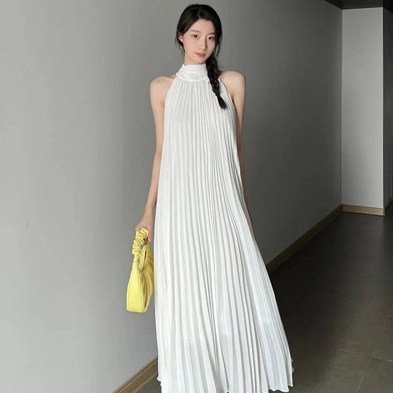 Designer white pleated dress, women one-piece angel dress for casual formal prom party event gift