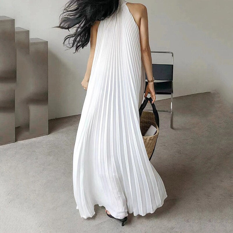 Designer white pleated dress, women one-piece angel dress for casual formal prom party event gift