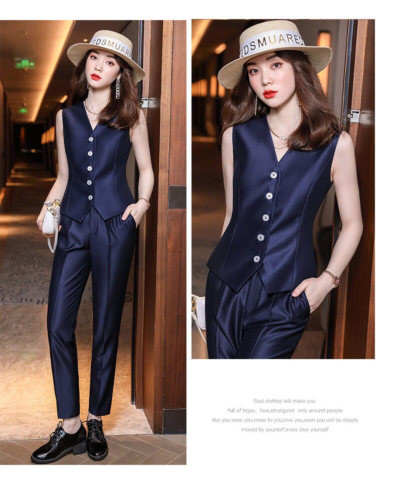 Pink/White/Dark blue acetate 3 piece suit set (blazer+vest+pants), designer woman tuxedo plus size slim cut shiny korean formal wedding prom