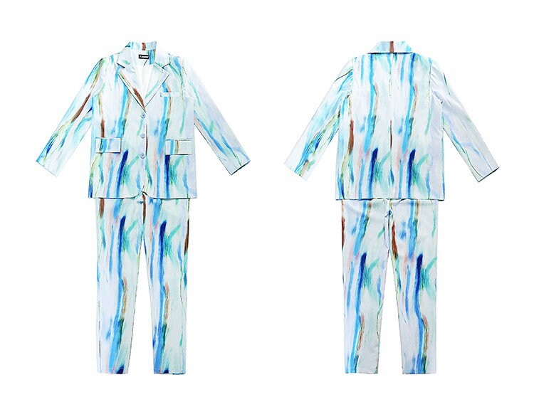 Colorful Woman Blazer + Pant Set, Designer Suit Jacket tie dye printing pattern random print , for casual/ formal, gift for her