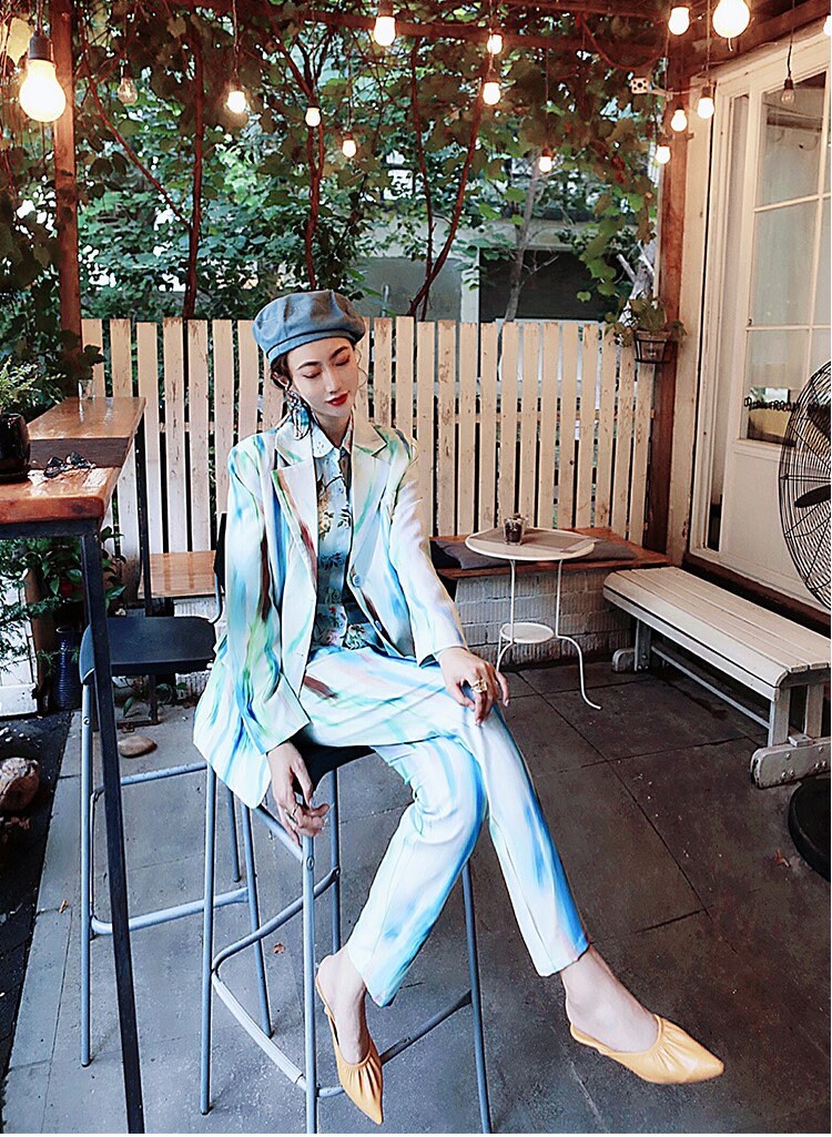 Colorful Woman Blazer + Pant Set, Designer Suit Jacket tie dye printing pattern random print , for casual/ formal, gift for her