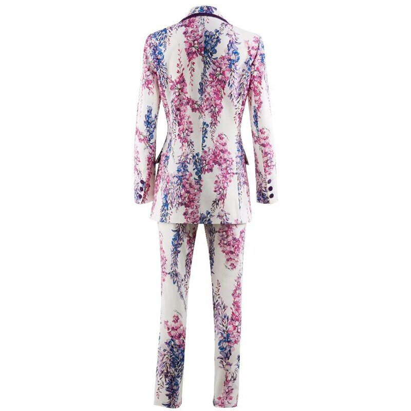 Wisteria flower pantsuit, Designer Woman floral pattern Suit Jacket + pants, suit set for Smart Casual/ Formal/ Party/ Gift for her