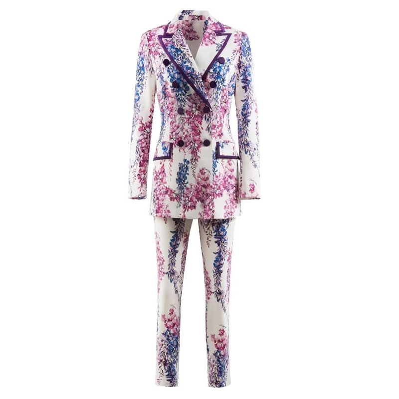 Wisteria flower pantsuit, Designer Woman floral pattern Suit Jacket + pants, suit set for Smart Casual/ Formal/ Party/ Gift for her