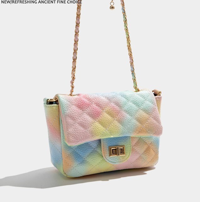 Rainbow gradient handbag with adjustable strap, vibrant color lady party shoulder bag, cross body bag purse small clutch