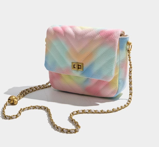 Rainbow gradient handbag with adjustable strap, vibrant color lady party shoulder bag, cross body bag purse small clutch