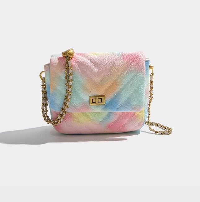 Rainbow gradient handbag with adjustable strap, vibrant color lady party shoulder bag, cross body bag purse small clutch