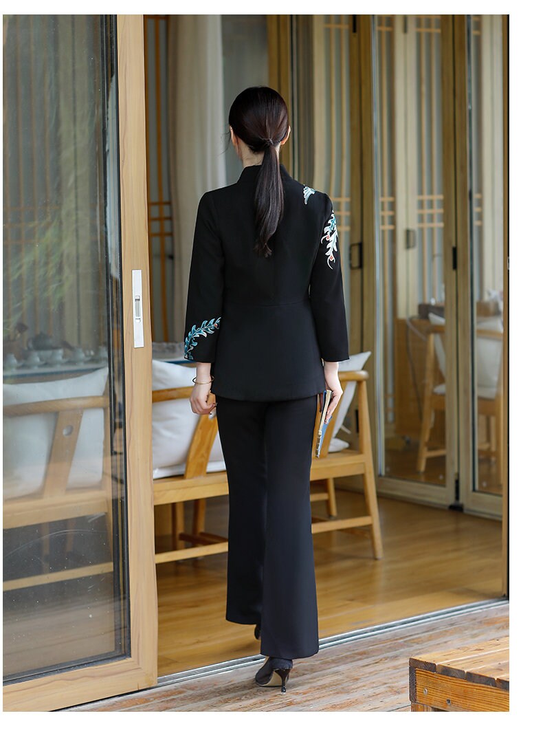 Women Slim cut Pantsuit Japanese Embroidery Crane Blazer & Pants Suit set Formal Event Wedding Prom Party Gift