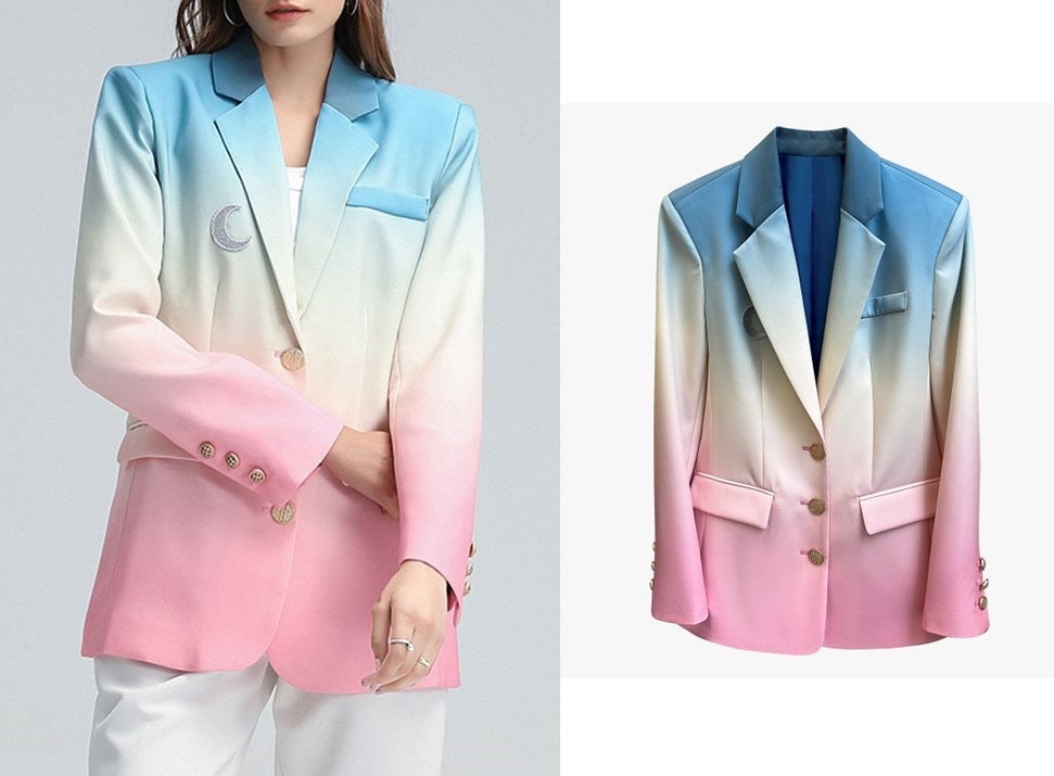 Gradient colored blazer, designer woman tie dye suit jacket smart casual formal office work party wedding event prom gift